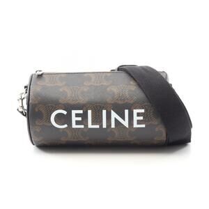 Celine Triomphe Shoulder Bag Canvas Leather Black Brown
